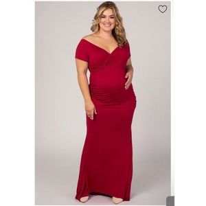 PinkBlush Burgundy Off Shoulder Wrap Plus Maternity Photoshoot Gown/Dress XL